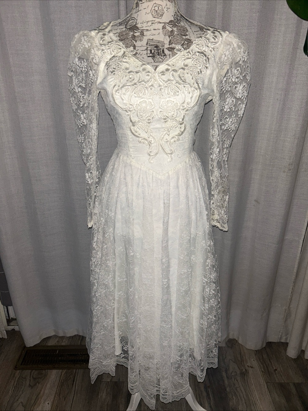 Vtg 80s Scott McClintock Ivory Lace Prairie Boho Cottagecore Bridal Dress Sz 6